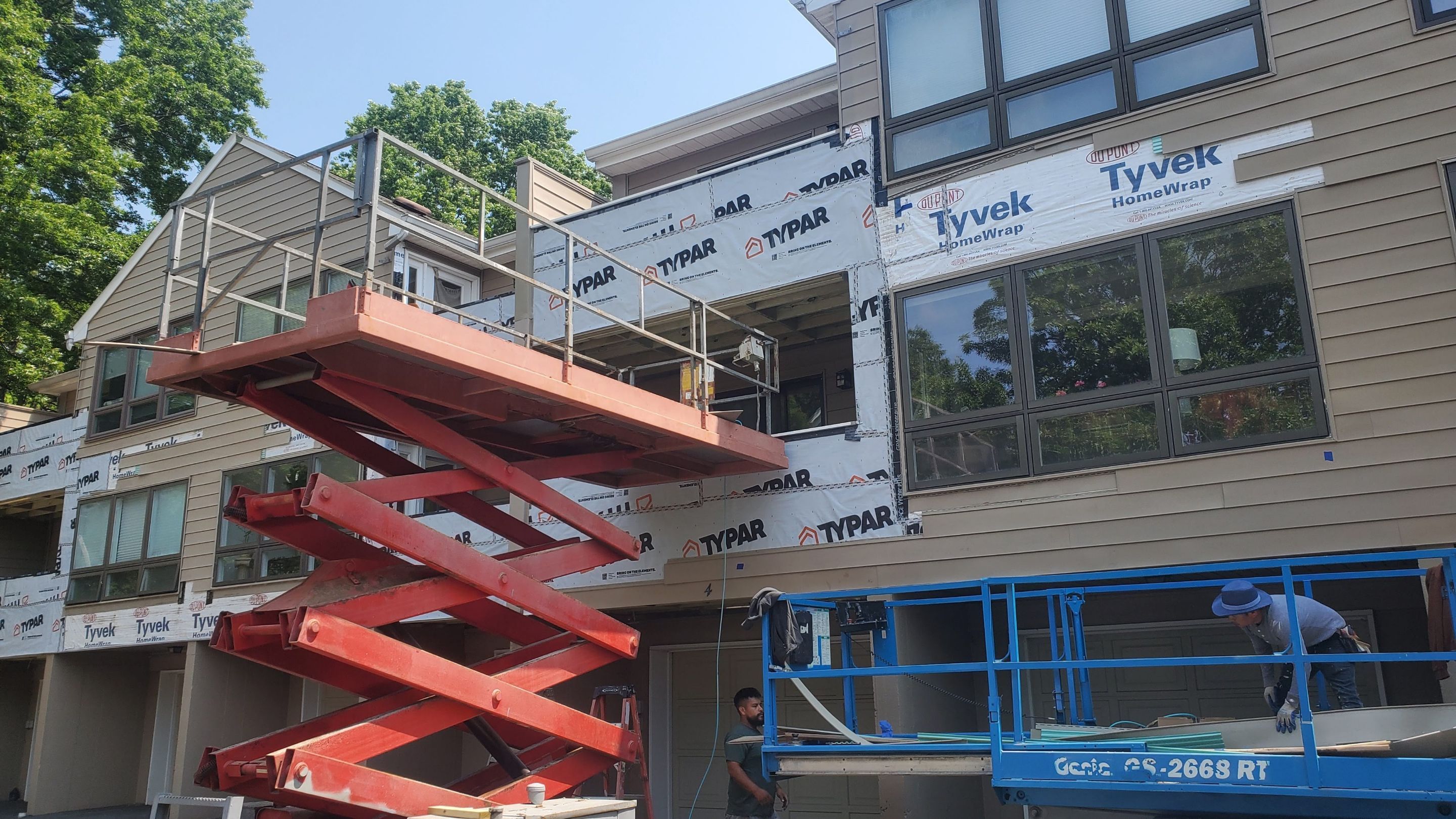 Exterior carpentry work from lift access