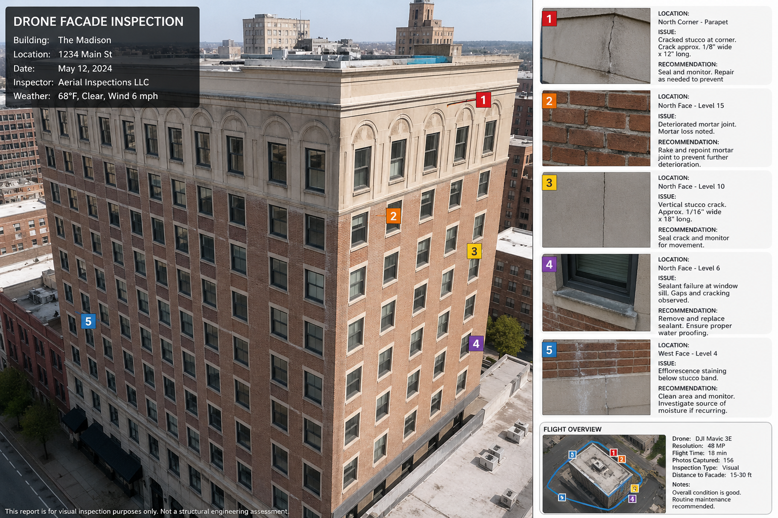 Facade inspection report with building condition photos