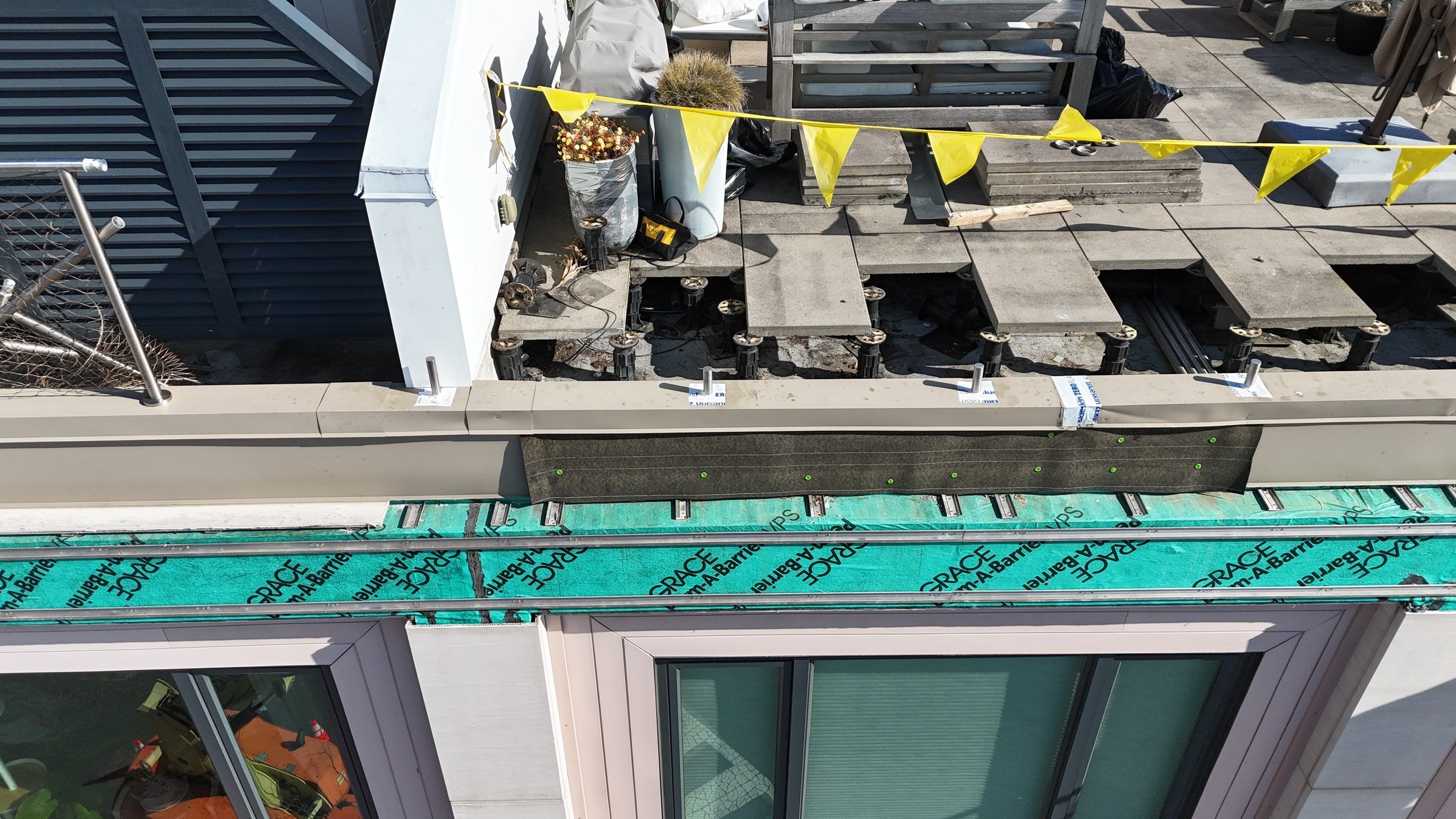 Close-up construction documentation at facade