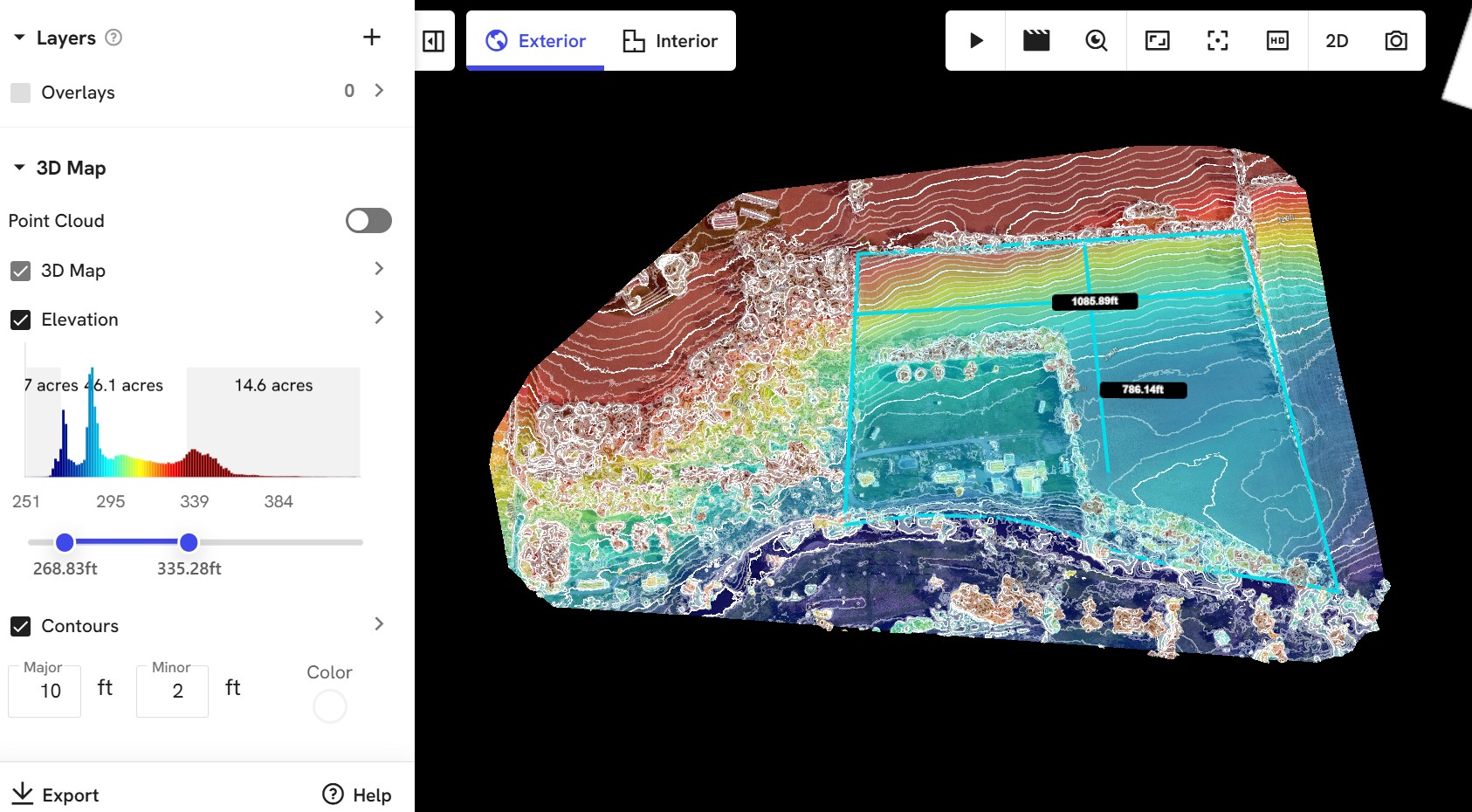 Drone mapping surface profile and elevation data
