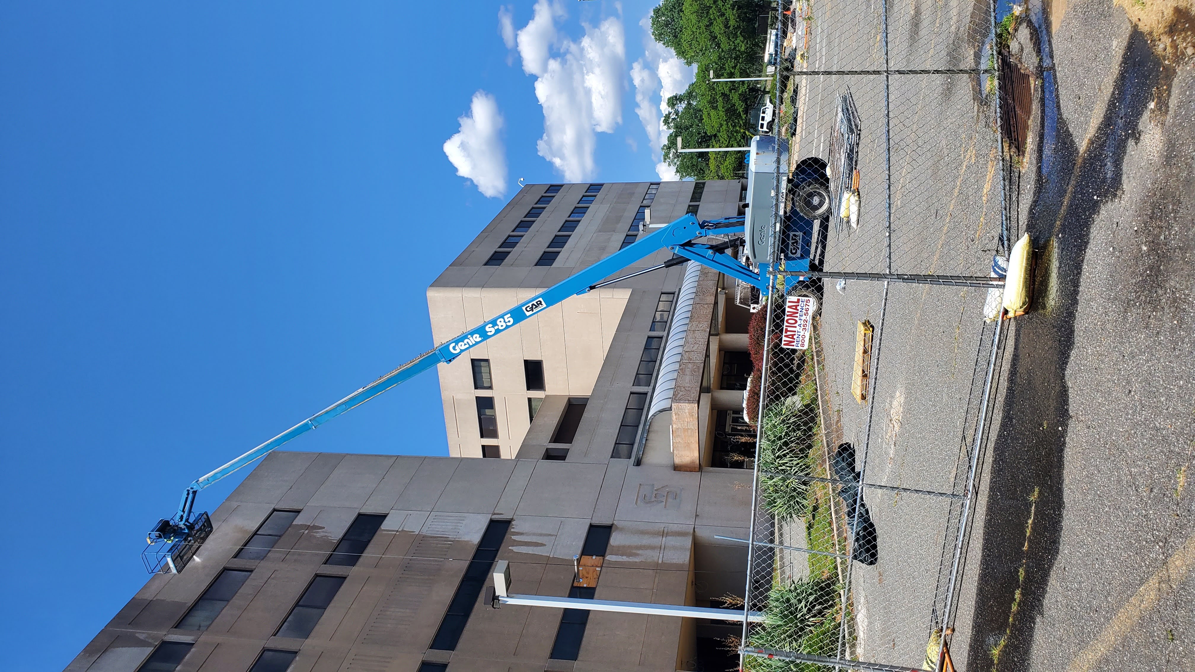 Lift access for commercial exterior washing