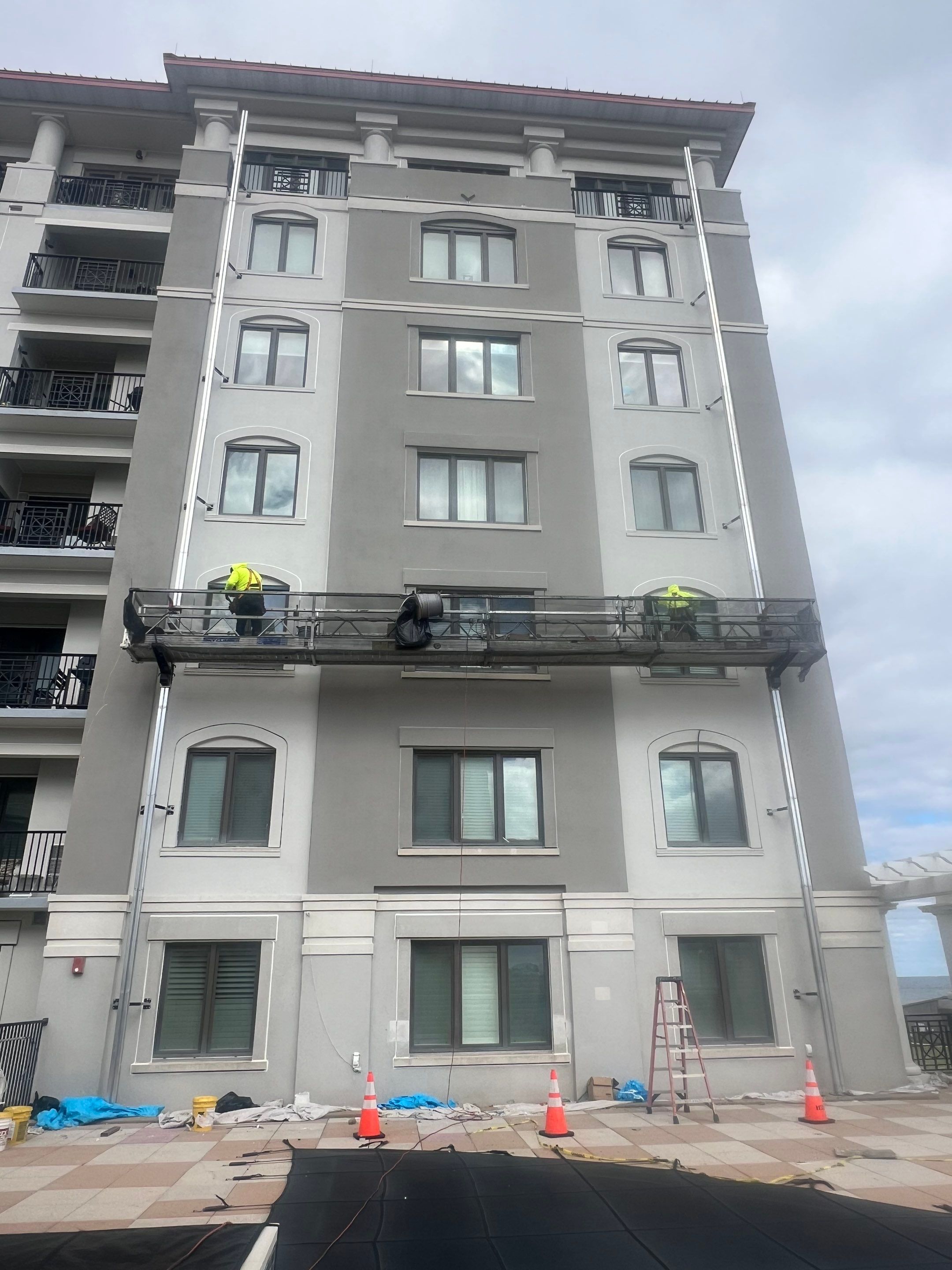 Commercial masonry facade repair in progress