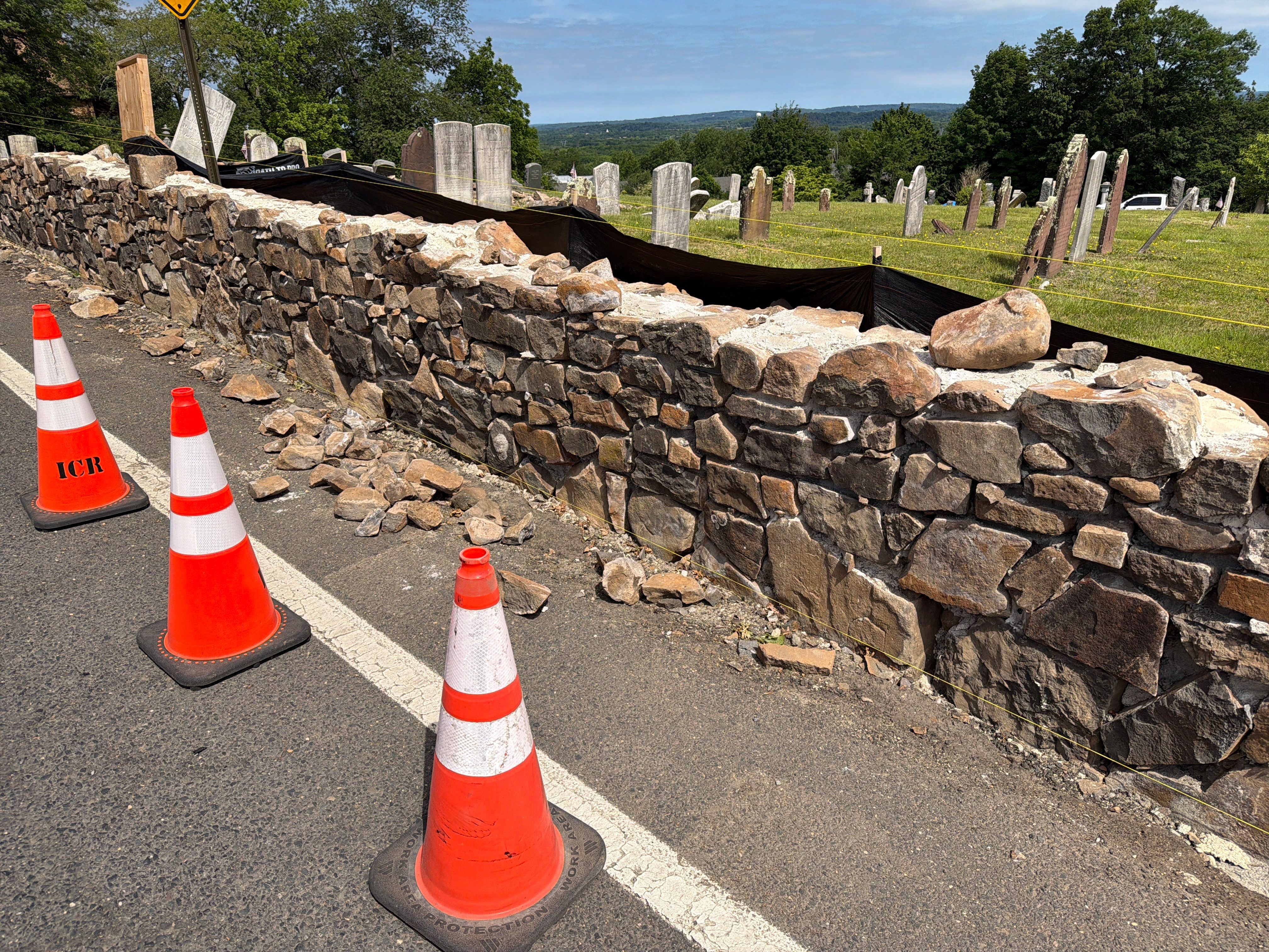 Historic stone wall restoration site