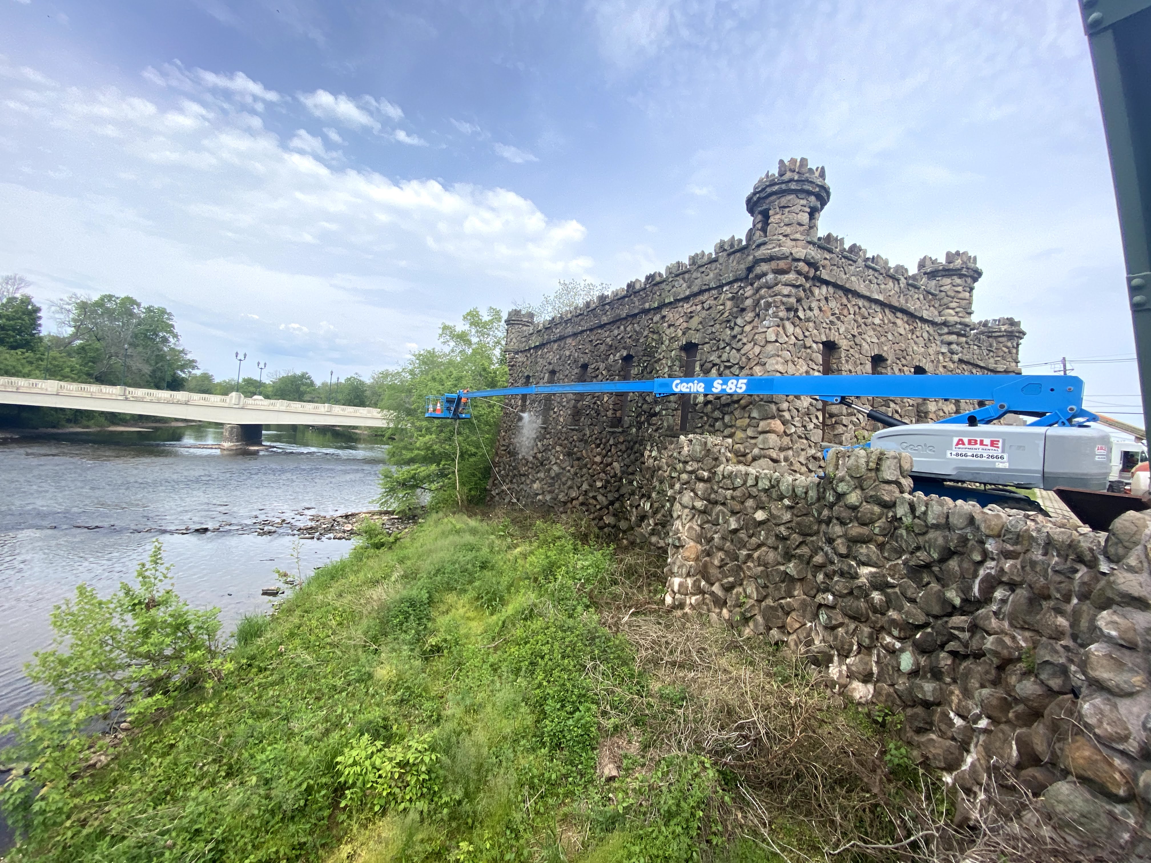 Historic masonry structure beside water
