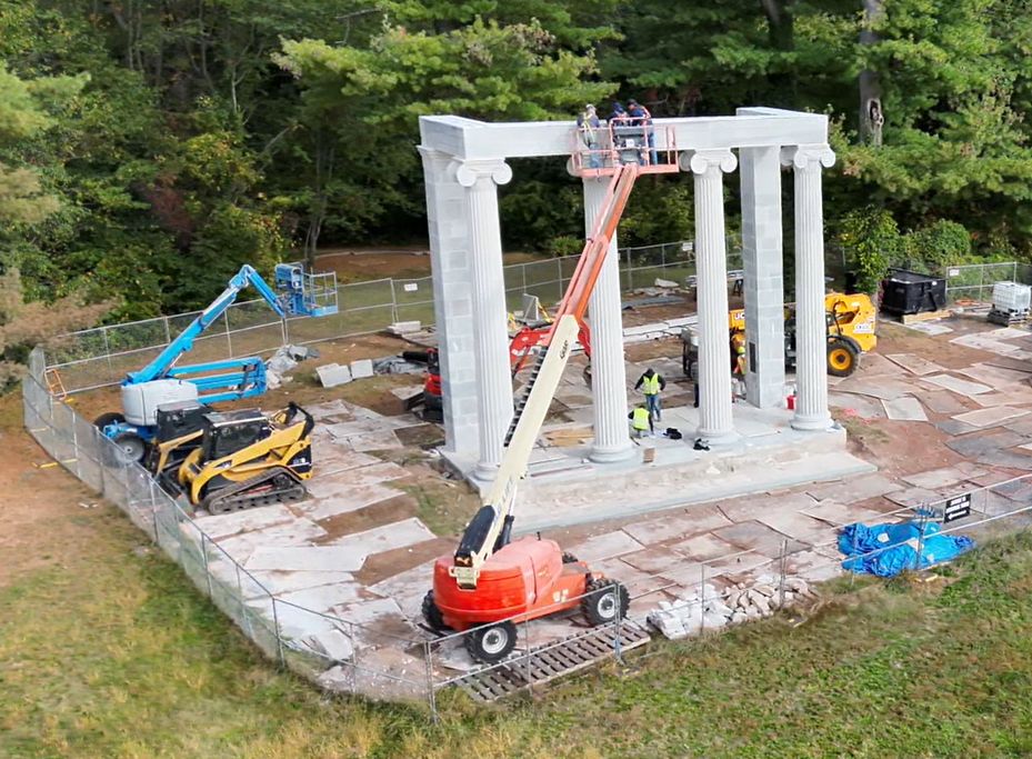 Aerial view of historic column restoration
